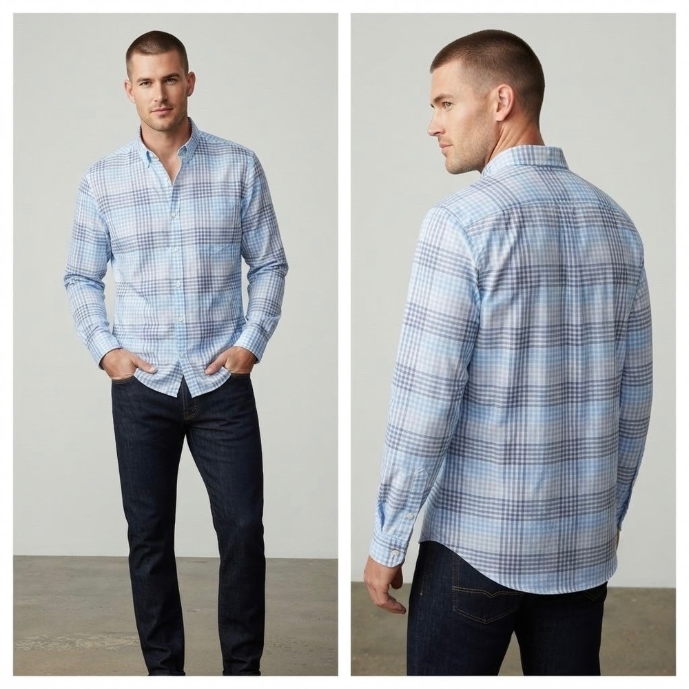 Hawker Rye Mens XL Regular Fit Blue Plaid Long Sleeve Button Down MGW10350-RG